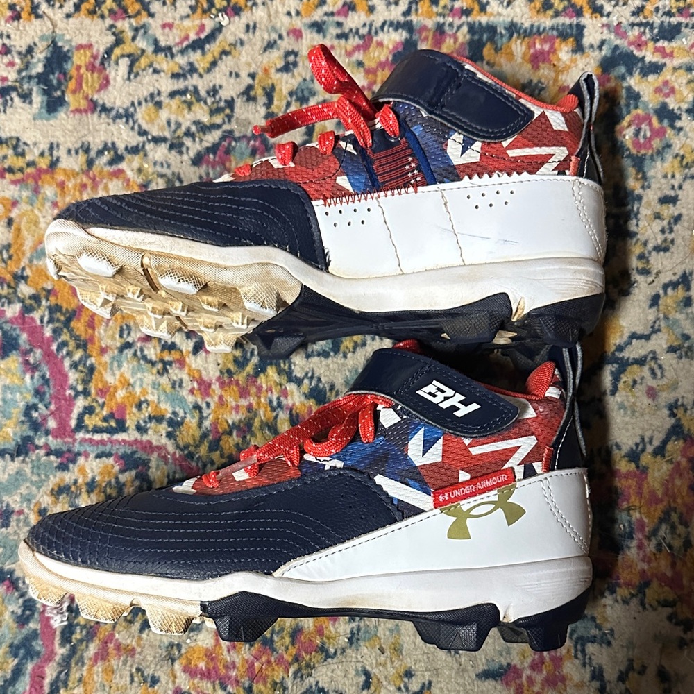 Under Armour Kids' Red and Navy cleats. Bryce Harper